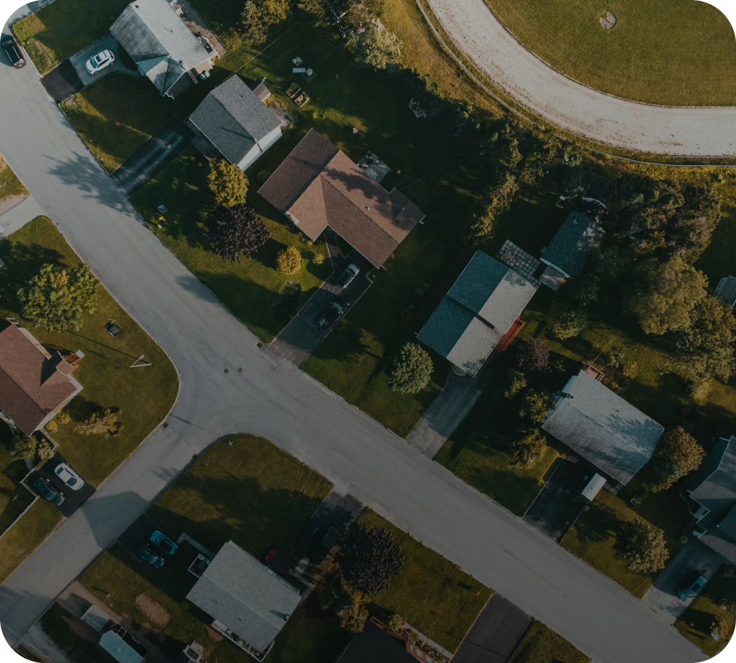 Aerial view of a neighborhood representing Seen's mission