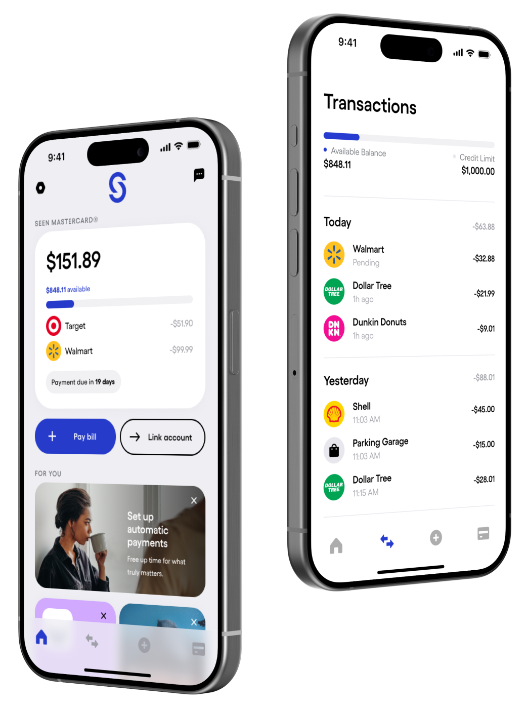 Seen mobile app displayed on two phones